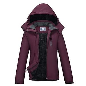 CAMEL CROWN Women's Waterproof Winter Ski Jacket w/ Hood (Black, Dark Purple) from $20 + Free S&H