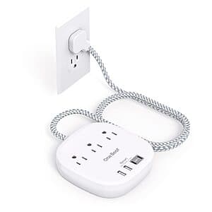 6' One Beat Flat Plug Power Strip (3x AC, 2x USB-A, 2x USB-C, Right Angle Plug) $10