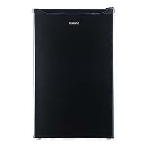Galanz compact 4.3 cubic foot mini refrigerator with single door, white finish, and full-width freezer compartment.