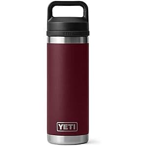 YETI Rambler 18-oz double-wall insulated stainless steel bottle in Wild Vine Red with black Chug Cap lid.