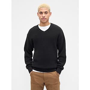Gap Factory Men's Relaxed Ribbed V-Neck Sweater: Gray $10.40, Black $9.60 + Free S&H