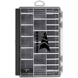 Black KastKing 3600 HyperSeal waterproof tackle box with compartments for storing fishing lures and tackle.