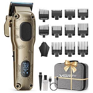 VGRPRO Cordless Hair Clipper Kit w/ LED Display, 11 Guards & Storage Case $17.50