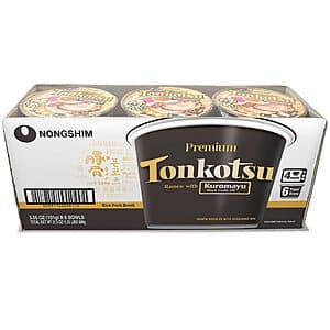 6-Pack 3.56oz Nongshim Tonkotsu Ramen with Kuromayu Noodle Big Bowl $9 w/ Subscribe & Save