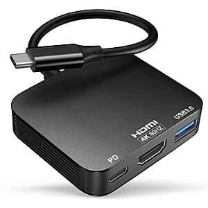 3-in-1 Vilcome USB-C to 4K@60Hz HDMI Adapter w/ USB 3.0 & 100W PD Charging $5
