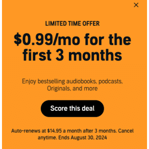 Audible.com $0.99 for first 3 months (Old Users Eligible)