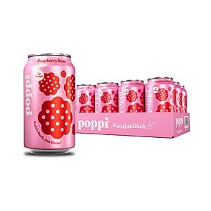 12-Pack of 12-Oz. Poppi Sparkling Prebiotic Soda (Raspberry Rose Flavor) $5.40 w/ Subscribe & Save