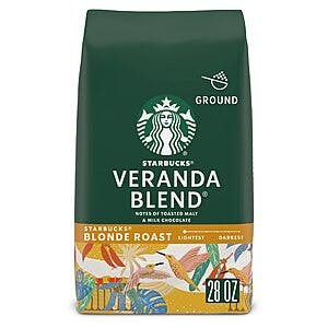 28oz Starbucks Veranda Blend Blonde Roast Ground Coffee $10.90 w/ Subscribe & Save