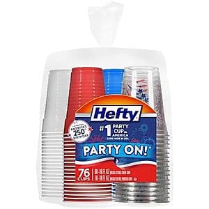 76-Ct Hefty Party On! Disposable Plastic Party Cups (16-Oz & 18-Oz, Patriotic Assorted) $5