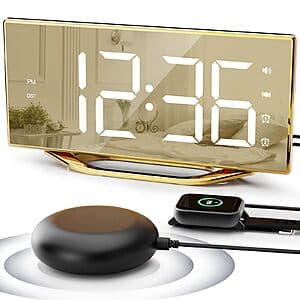 PPLEE Loud Alarm Clock w/ Bed Shaker for Heavy Sleeper $13