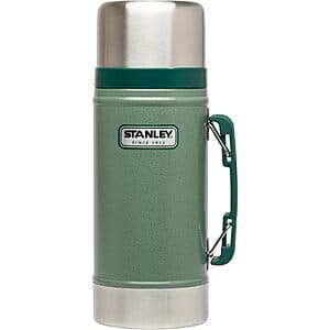 Stanley 24-oz Classic Legendary Vacuum Insulated Food Jar in Hammertone Green with metallic finish and secure lid design.