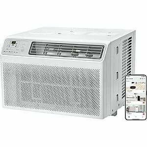 TCL 6,000-BTU white and silver window air conditioner unit with remote control and filter slot visible.