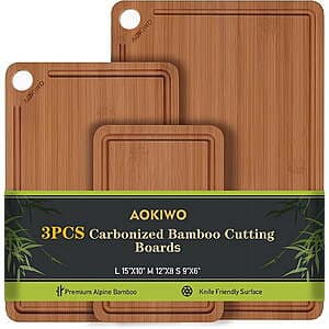 3-Piece AOKIWO Carbonized Bamboo Cutting Boards $16