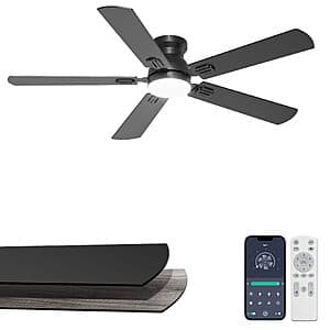 52" Phylluz Flush Mount Low Profile Ceiling Fan w/ Dimmable LED Light & Remote $42.55 + Free S&H