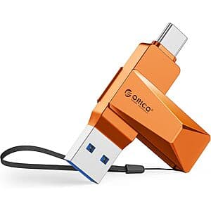 128GB ORICO 2-in-1 USB-C / USB-A Flash Drive w/ Metal Housing (Orange) $14.50