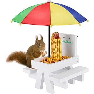 Prime Members: MIXXIDEA Wooden Squirrel Feeder Table w/ Umbrella & Corn Cob Holder from $8.95 + Free Shipping
