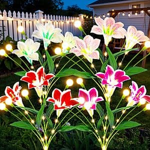 4-Pack WdtPro Outdoor Solar Lily Firefly Glowing Stem Lights $20 + Free S&H