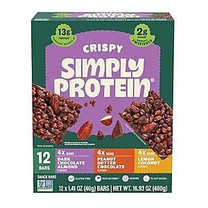 12-Ct Simply Protein Crispy Vegan Protein Bars (3 Flavors) $11.95 w/ S&S