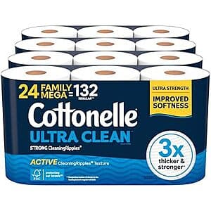 Select Accts: 24-Pk Cottonelle Ultra Toilet Paper Family Mega Rolls (Clean or Soft) $20.05 w/ S&S