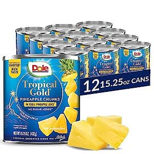 Select Accts: 12-Ct 15.25-Oz Dole Tropical Gold Canned Pineapple Chunks in Juice $14.90 w/ S&S