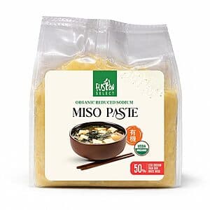10.58-oz jar of Fusion Select Organic Miso Paste with white and tan packaging.