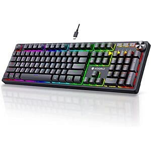 104-Key KOORUI Wired Full Sized Mechanical Keyboard (Red, Blue or Brown Switches) $18