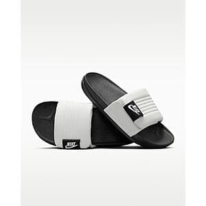 White Nike Men's Offcourt Adjust Adjustable Top Slide Sandal with adjustable top strap.