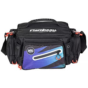 Flambeau Outdoors IKE 4TK duffle-style fishing tackle bag with multiple compartments for organizing fishing gear and tackle.