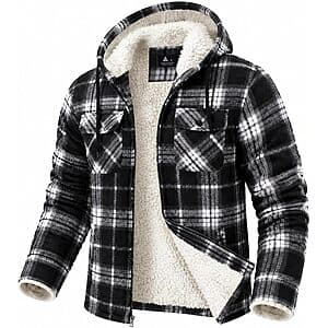 GEEK LIGHTING Men's Flannel Hooded Fleece Sherpa Lined Plaid Jacket $20