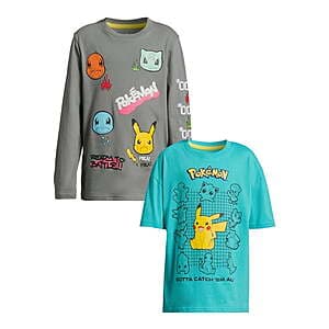 2-Pack (1 Long Sleeve/ 1 Short Sleeve) Pokemon Boys Pika Graphic T-Shirts (Sizes 4-18) $9.87 + Free S&H w/ Walmart+ or $35+