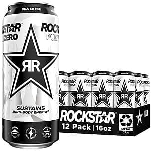 12-Count 16-Oz Rockstar Pure Zero Energy Drink (Silver Ice) $13.45 w/ Subscribe & Save