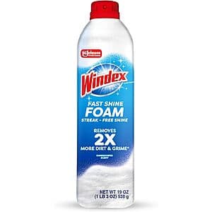 19-Oz Windex Fast Shine Foam Aerosol Glass Cleaner (Rainshower Scent) $2.40 w/ Subscribe & Save