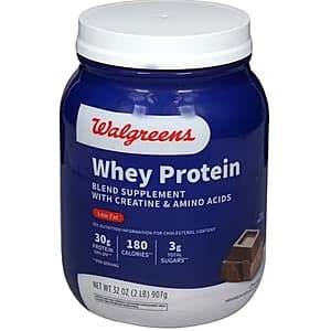 Select Walgreens Stores: 32oz. Walgreens Whey Protein (Chocolate) $5 + Free Store Pickup $10 Orders