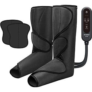 Dark gray FIT KING adjustable compression leg massager (model FT-009A) with control panel and air compression sleeves for calf and foot massage.