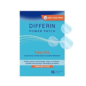 36-count pack of Differin acne treatment pimple patches with salicylic acid and centella extract.
