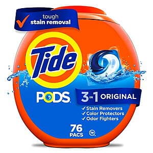 Select Stores: 76-Count Tide PODS Liquid Laundry Detergent Pacs (Original Scent) $4.90 + Free Store Pickup