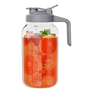 64-Oz JunVpic Wide Mouth Glass Mason Jar Pitcher w/ Pour Spout Handle Lid $11.40