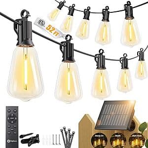 52' Brightown Outdoor Waterproof Solar String Lights w/ Remote $14