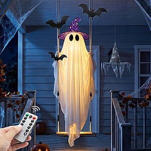 5' Sehloran Hanging Swinging Halloween Ghost w/ Bats & Witch Hat $14.40