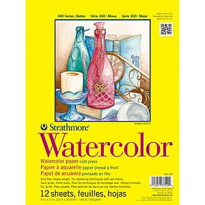 12-Sheet 9" x 12" Strathmore 300 Series Watercolor Paper Pad (Tape Bound) $3.55