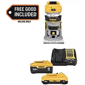 DEWALT 20V MAX XR Li-Ion Brushless Compact Router + 20V MAX 5.0Ah + 2.0Ah Batteries $199 + Free Shipping