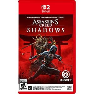 Assassin's Creed Shadows Nintendo Switch 2 game-key card in retail packaging.