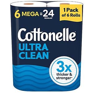 6-Pk 284-Sheet Cottonelle Ultra Clean 1-Ply Mega Roll Toilet Paper $5.65 w/ S&S