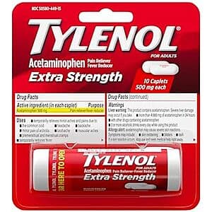 10-Count Tylenol Extra Strength 500mg Acetaminophen Pain Reliever Coated Tablet $0.65 w/ Subscribe & Save