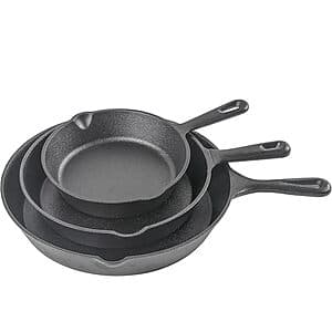 3-Pc Commercial CHEF Cast Iron Skillet Set (8", 10", 12") $27 + Free S&H w/ Prime
