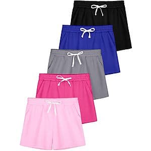 5-pk QWE Girls Athletic Basketball Shorts w/ Drawstring (various) $9.50