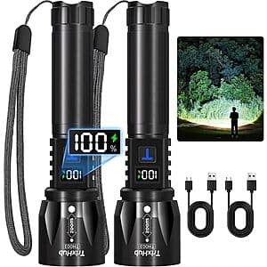 2-Pk TrixHub Rechargeable High Lumen Flashlights w/ 5 Modes & LCD Display $9.90