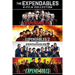 Four Expendables movie posters displayed together representing the complete 4-film collection in 4K UHD digital format.