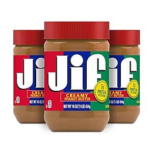 3-Pack 16oz Jif Creamy Peanut Butter $6.35 w/ Subscribe & Save
