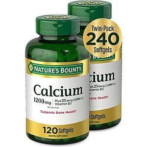 2-Pk 120-Ct Nature's Bounty Calcium Softgels w/ D3 (1200mg/25mcg Per Serving) $5 w/ Subscribe & Save